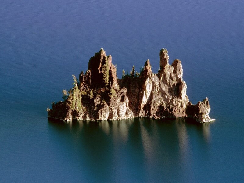 Rocky island in a blue lake