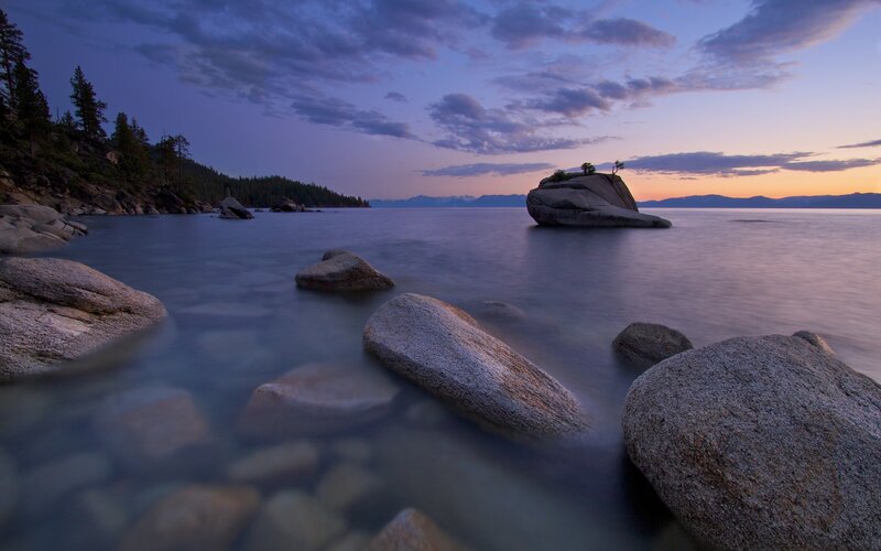 Rocky Island in Lake — Purple