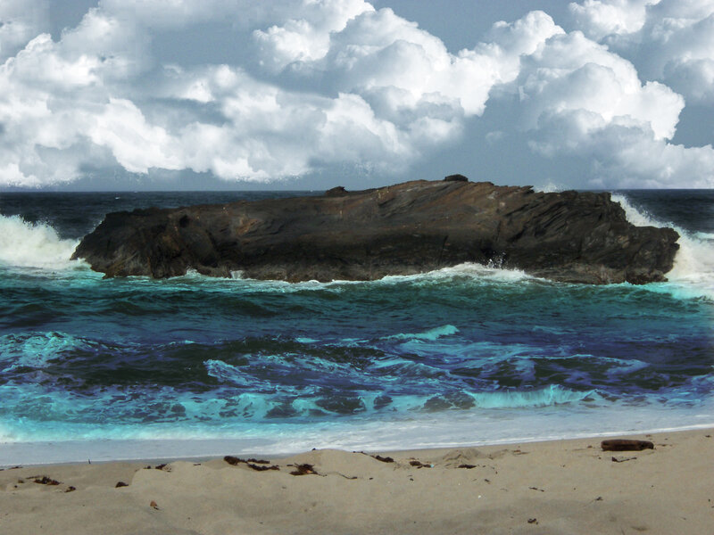 Rocky Island in Ocean — Blue, Dramatic