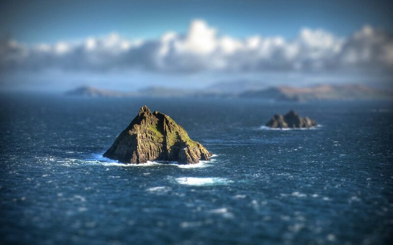 Rocky Island in Ocean — Blue, Serene, Afternoon, Photograph, Clouds