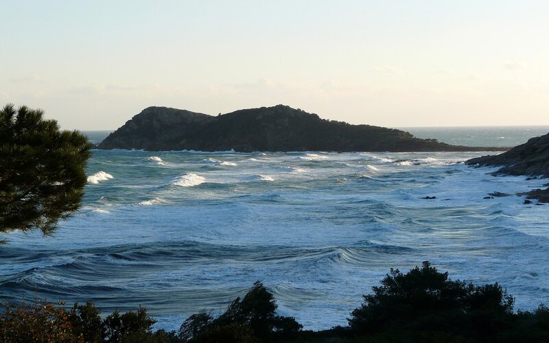 Rocky Island in Ocean — Blue