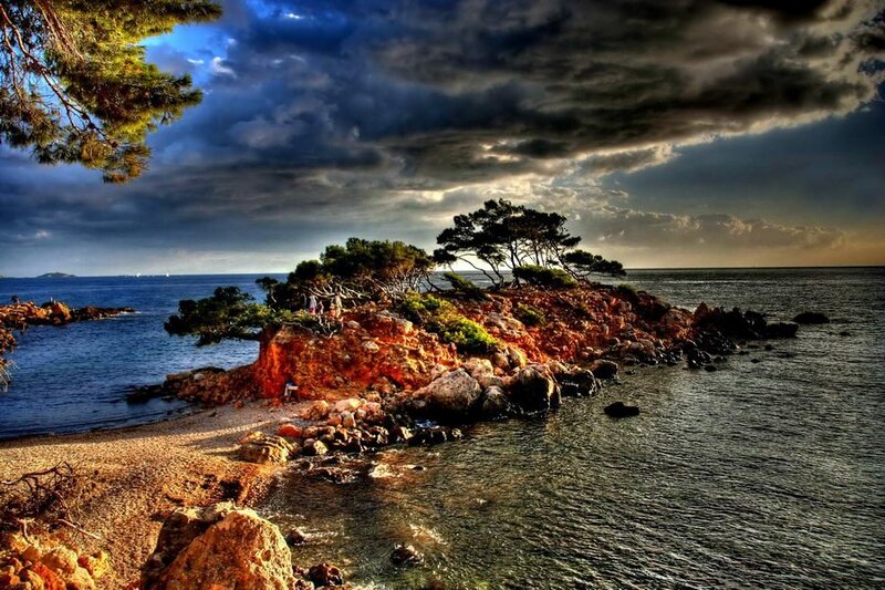 Rocky Island in Sea — Blue