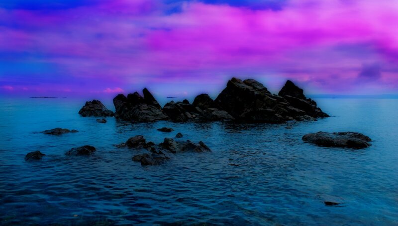 Rocky Island in Sea — Purple