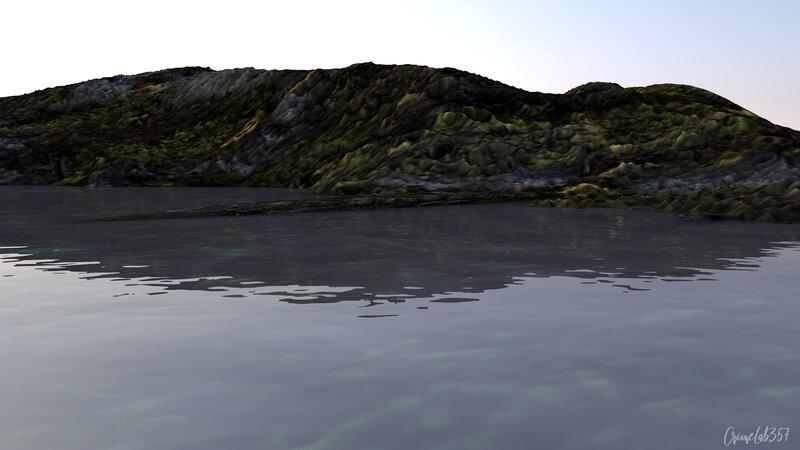 Rocky Island in Water — Gray