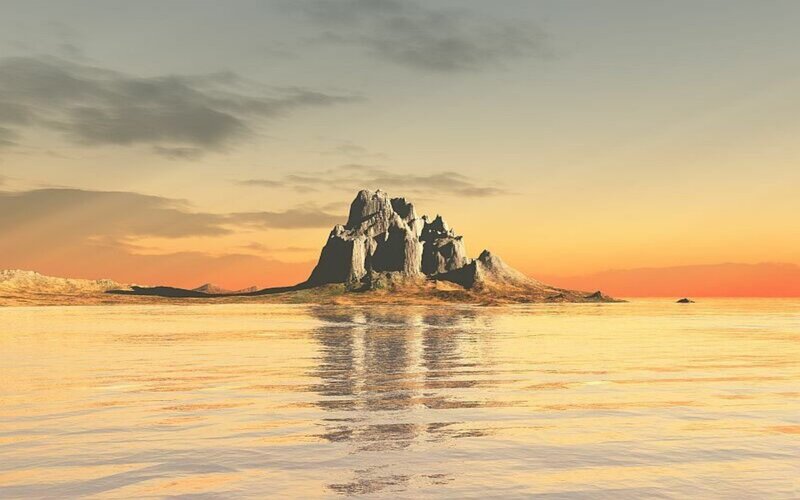 Rocky Island in Water