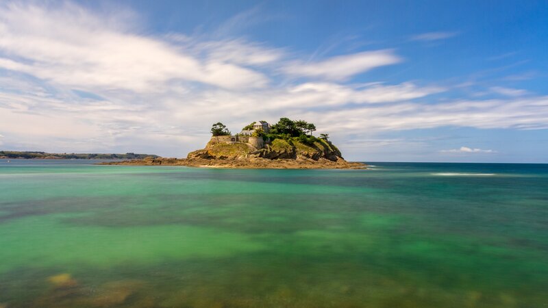 Rocky Island with Buildings