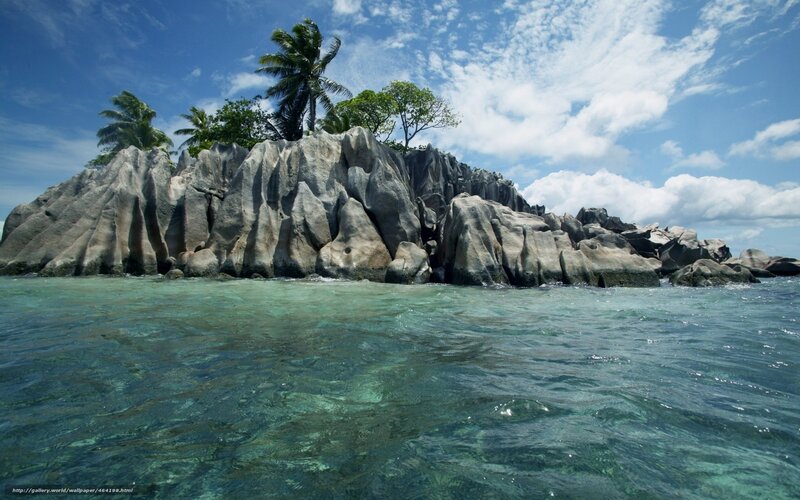 Rocky Island with Palm Trees — Blue, Serene