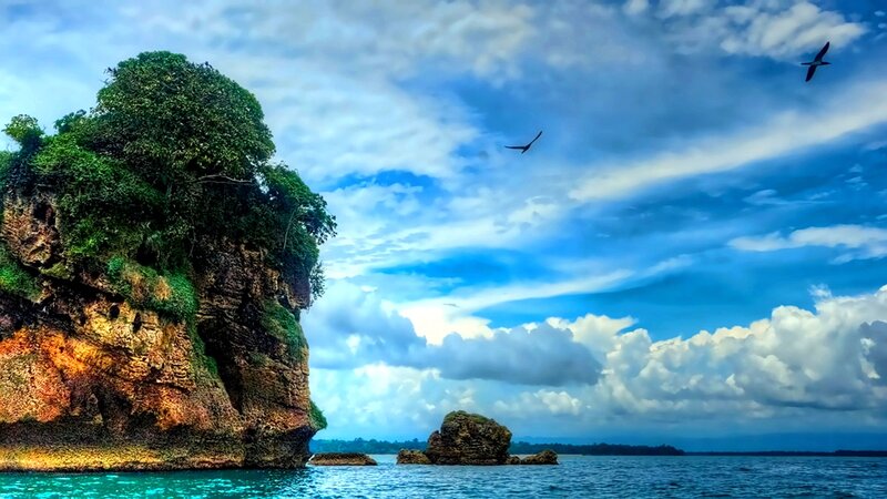 Rocky Island with Trees — Blue, Dramatic