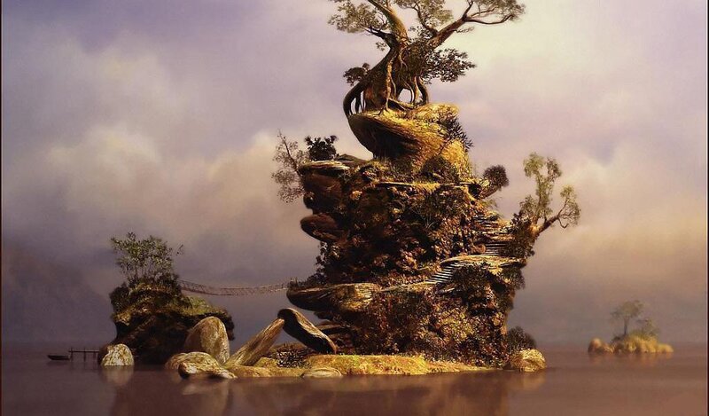 Rocky Island with Trees — Brown