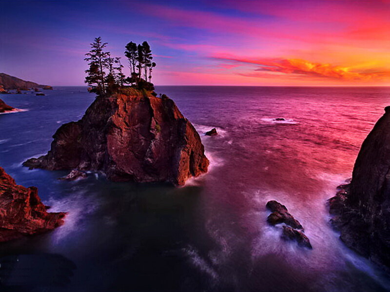 Rocky Island with Trees — Purple, Dramatic