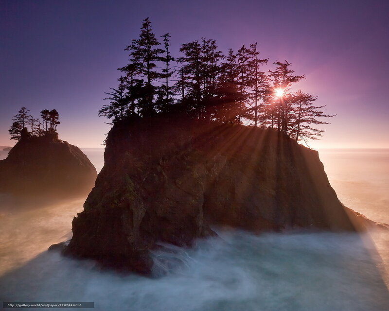 Rocky Island with Trees — Purple, Serene