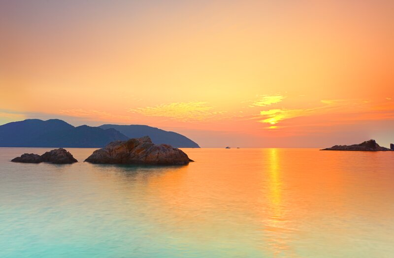 Rocky Islands at Sunset — Orange