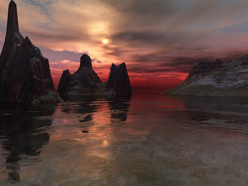 Rocky Islands at Sunset — Red