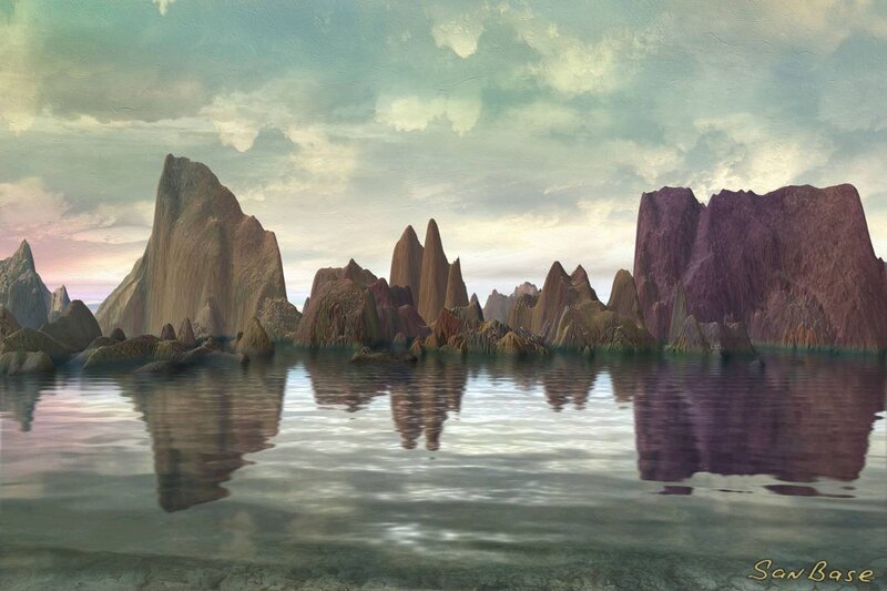 Rocky islands in calm water
