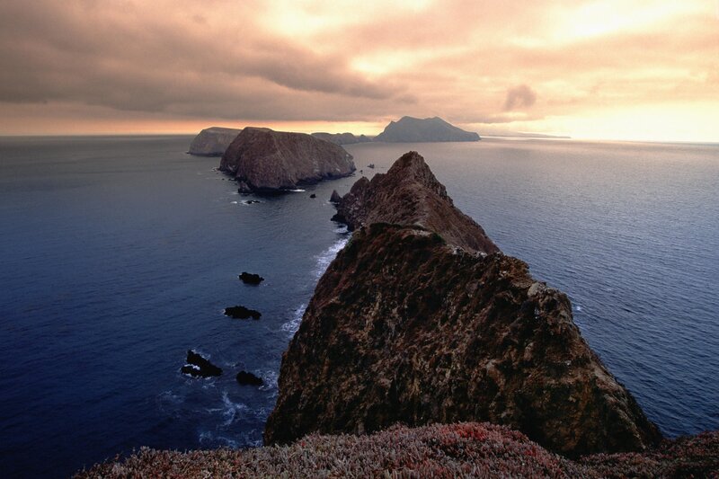 Rocky Islands in Ocean — Blue, Dramatic, Sunset