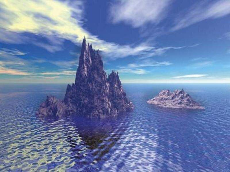 Rocky Islands in Ocean — Blue