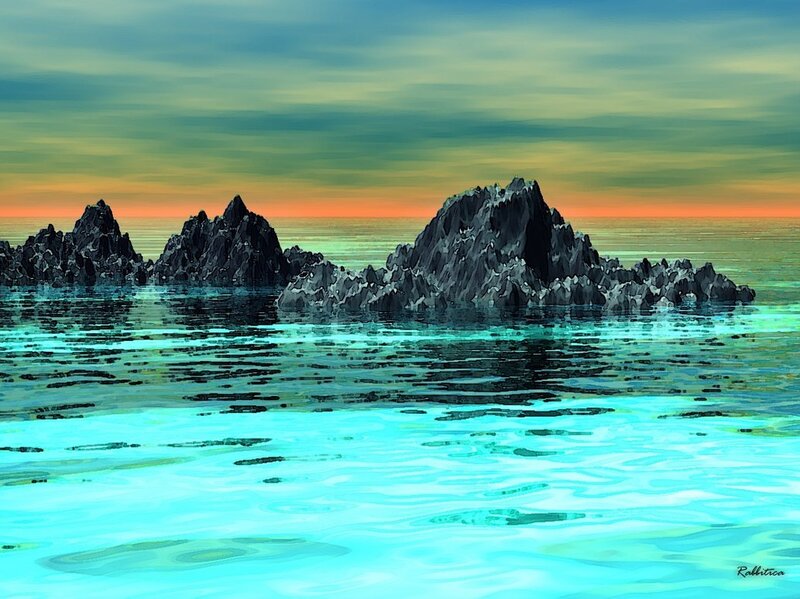 Rocky Islands in Ocean — Cyan