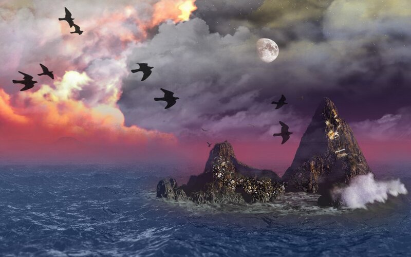 Rocky Islands in Ocean — Purple