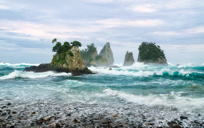 Rocky Islets in Ocean — Blue, Dramatic
