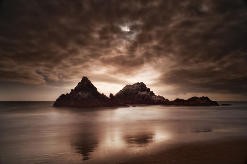 Rocky Islets in Ocean — Brown