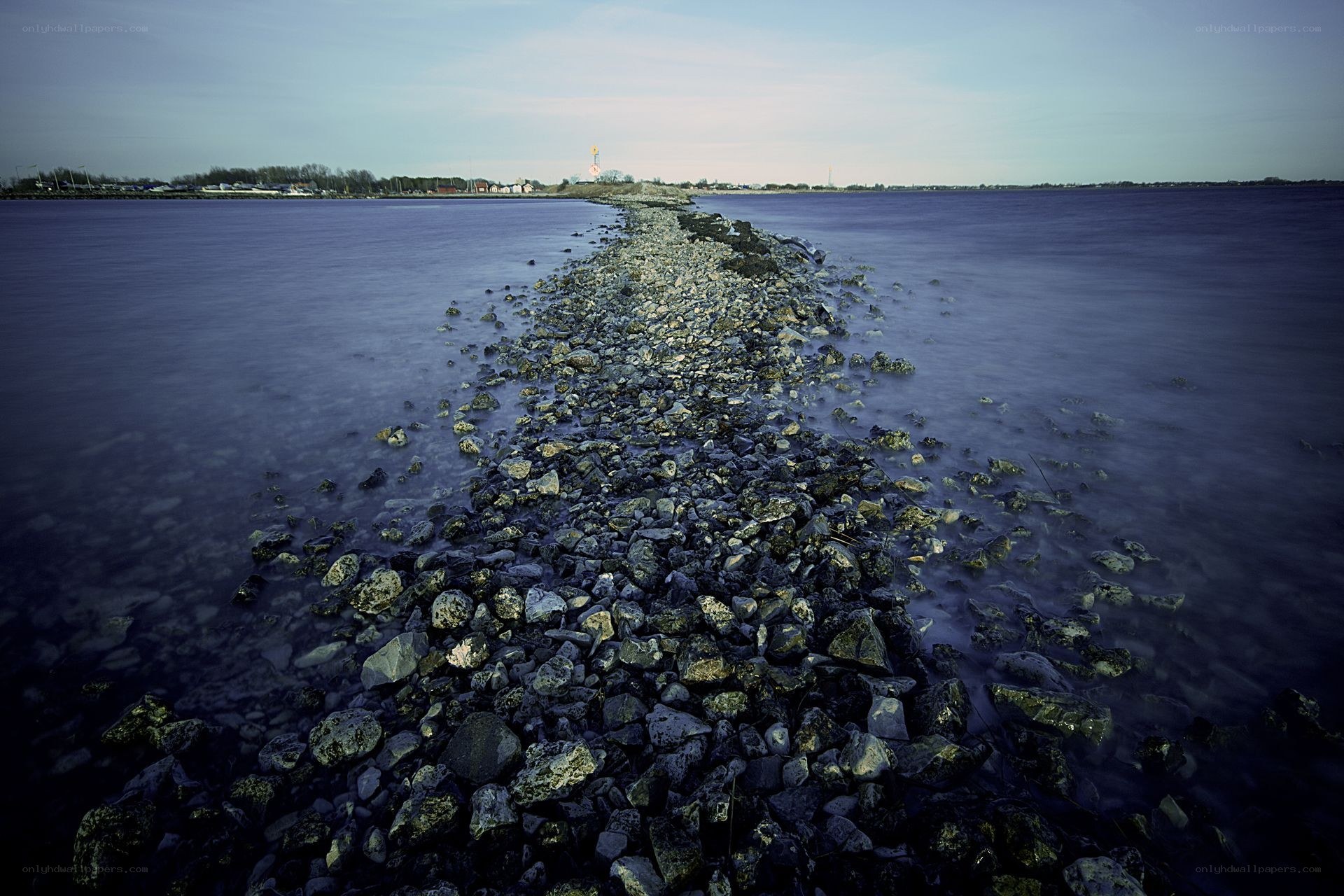 Rocky jetty extending into water