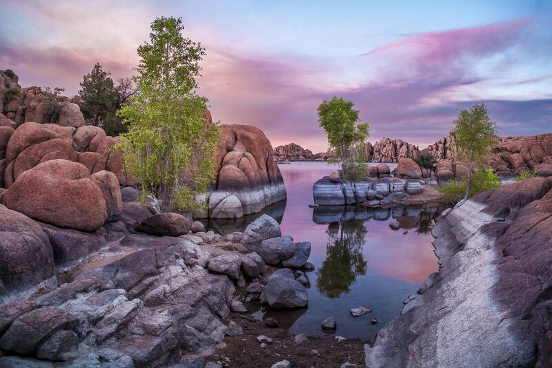 Rocky Lake at Sunset — Purple