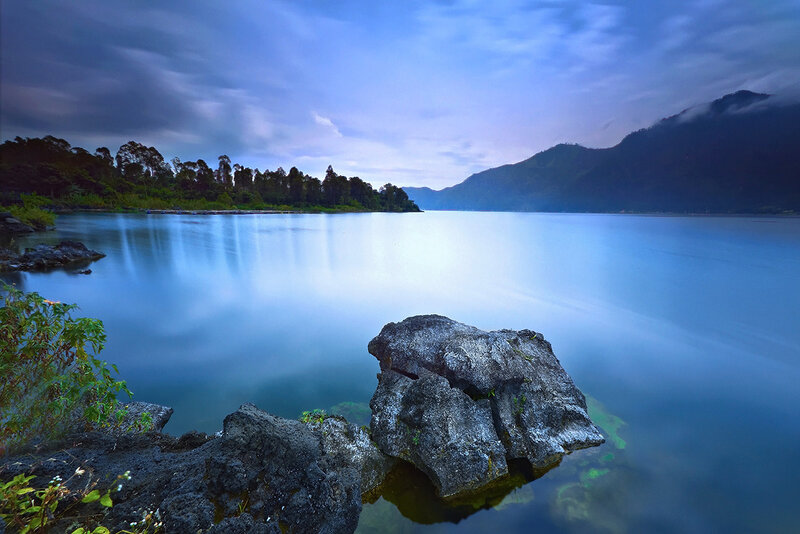 Rocky Lake Shore — Blue, Serene
