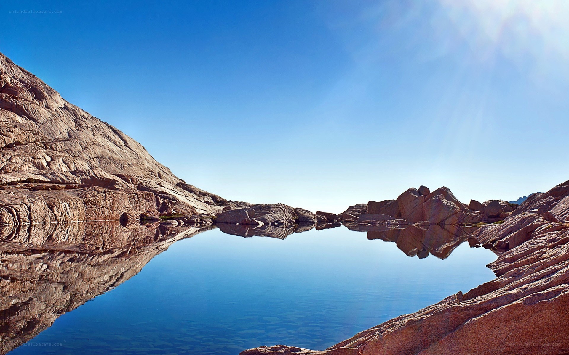 Rocky lake under clear sky
