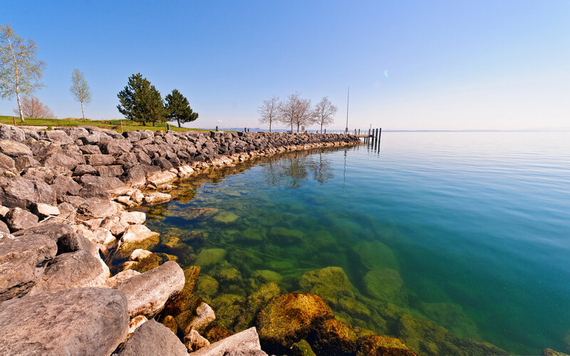 Rocky Lakeshore with Pier