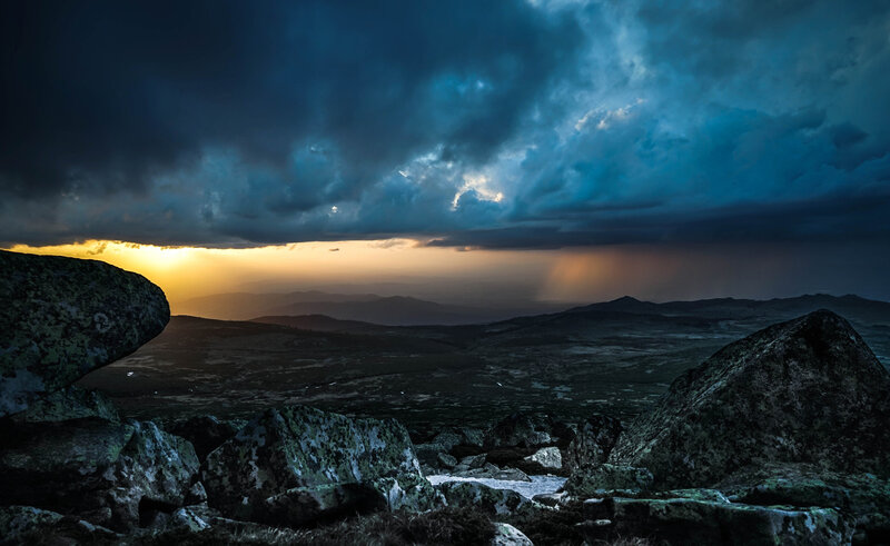 Rocky Landscape at Dusk — Blue, Dramatic