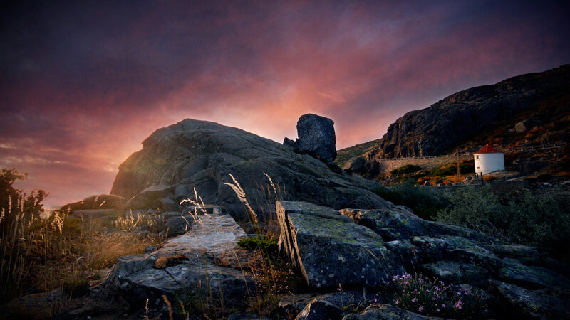 Rocky Landscape at Sunset — Purple, Dramatic, Photograph