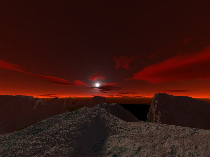 Rocky Landscape at Sunset — Red