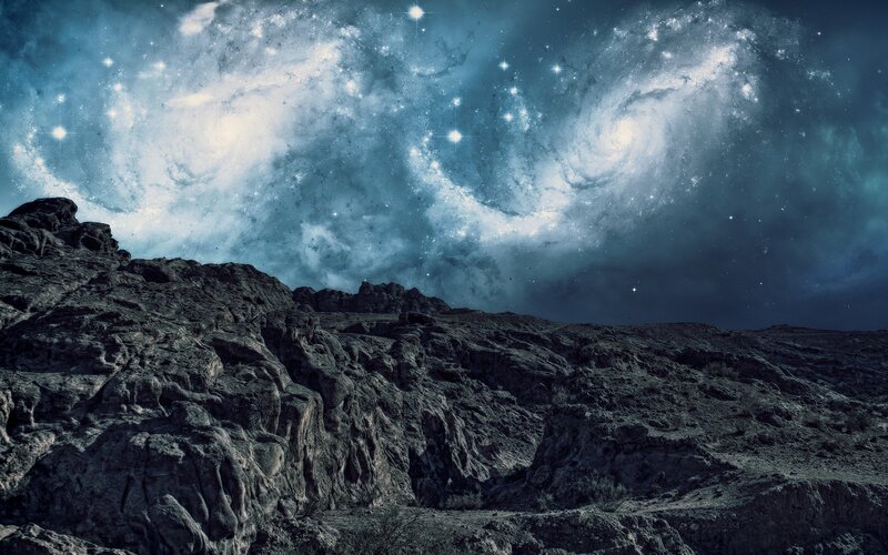 Rocky Landscape under Galaxy