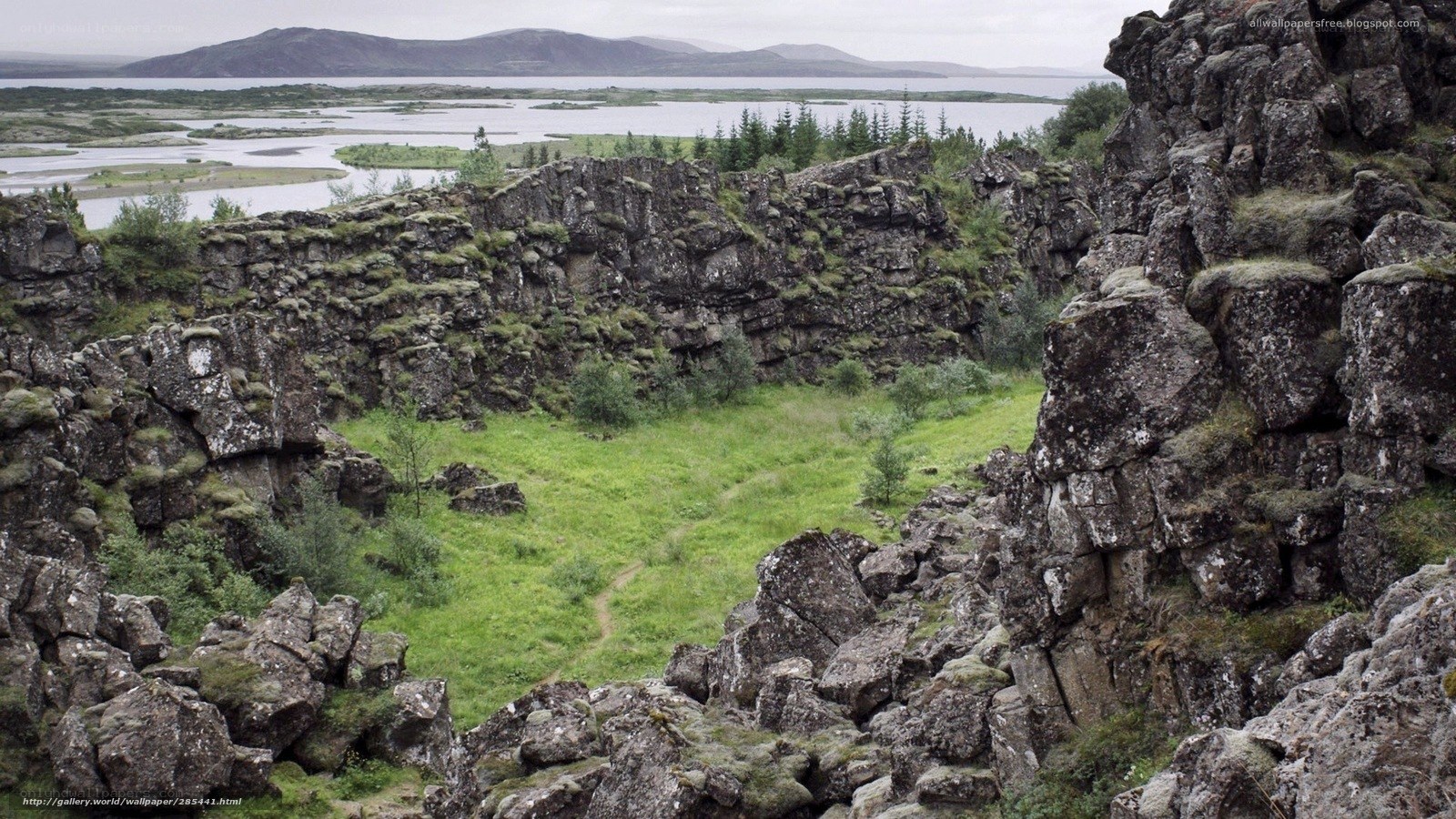 rocky landscape with lake view