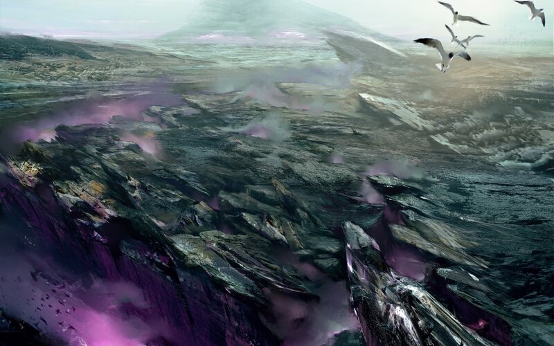 Rocky Landscape with Purple Mist