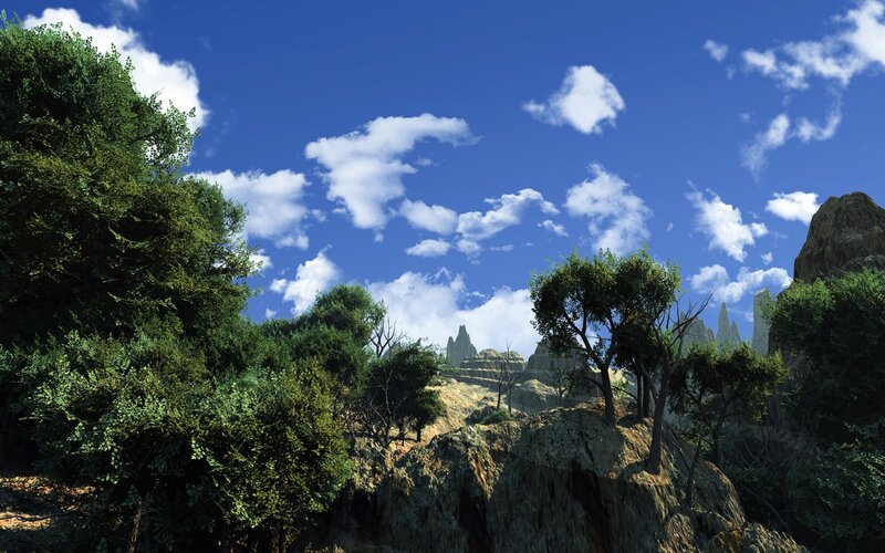 Rocky Landscape with Trees — Blue