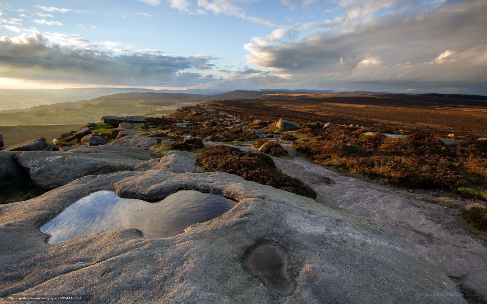 Rocky moorland at sunset
