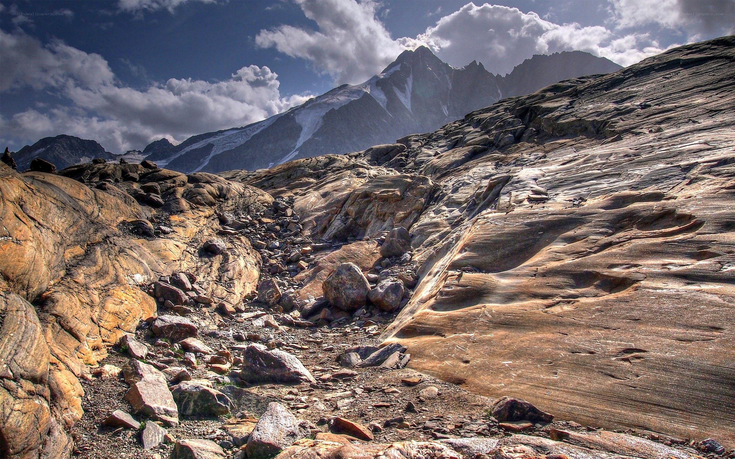 Rocky mountain landscape with snow-capped peaks