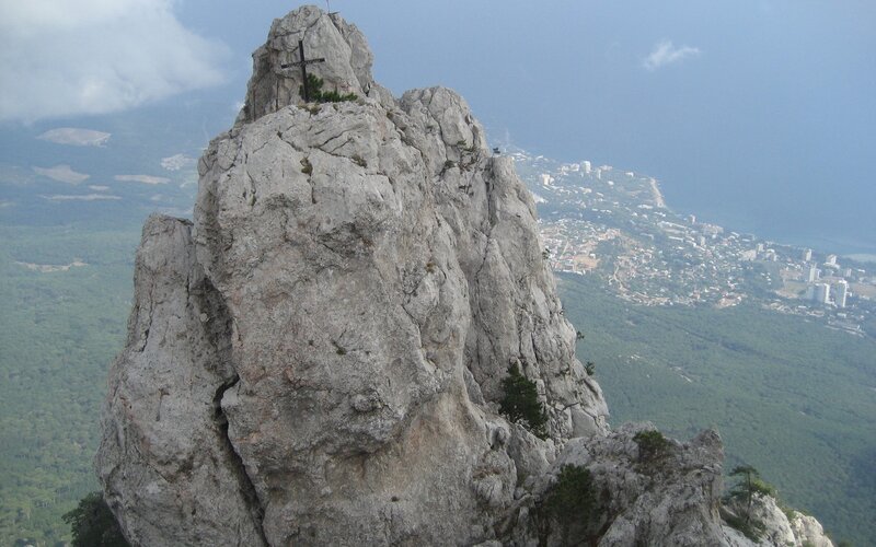 Rocky Mountain Peak — Gray, Dramatic, Afternoon, Photograph, Cross