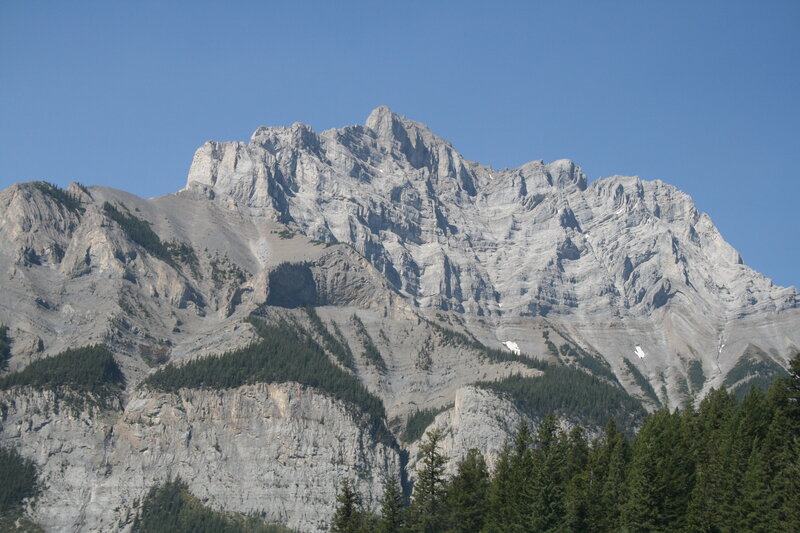 Rocky Mountain Peak — Gray, Serene, Afternoon, Photograph, Trees, Sky, Snow