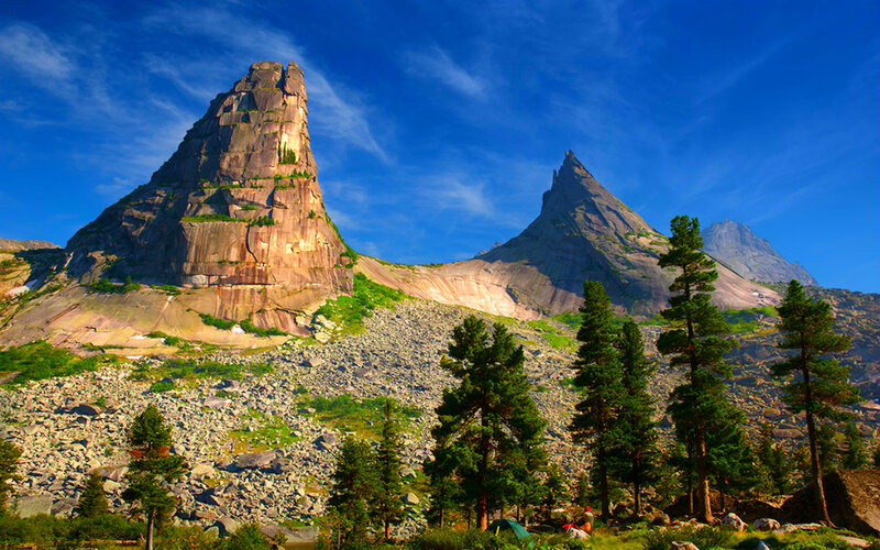Rocky Mountain Peaks — Blue, Serene, Afternoon, Photograph, Trees, Rocks