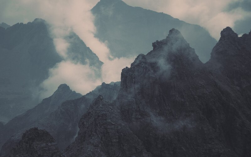 Rocky Mountain Peaks — Gray, Dramatic, Photograph, Clouds, Mountains