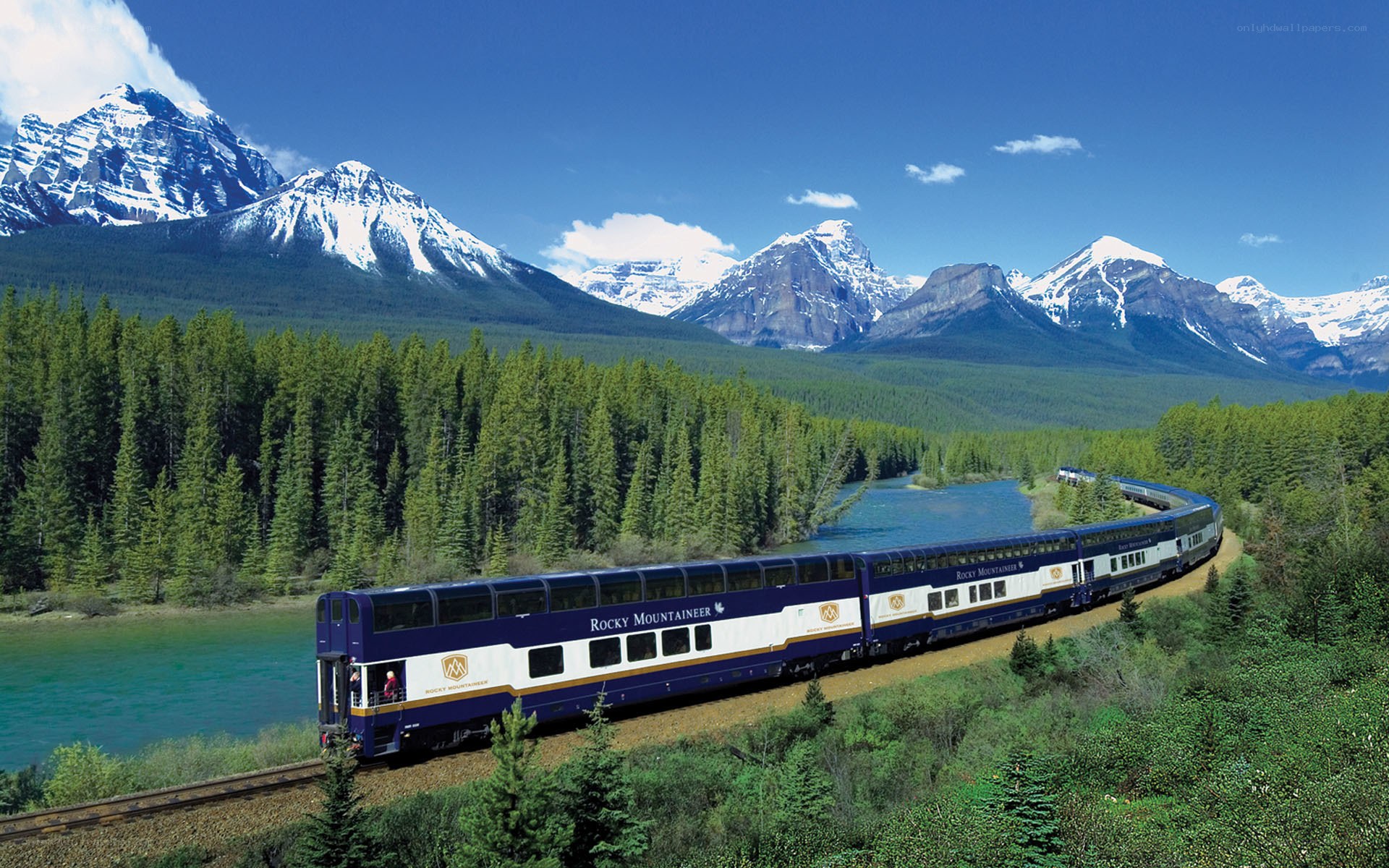 Rocky Mountaineer train in mountains