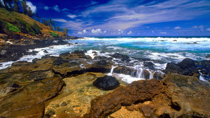 Rocky Ocean Shoreline — Blue