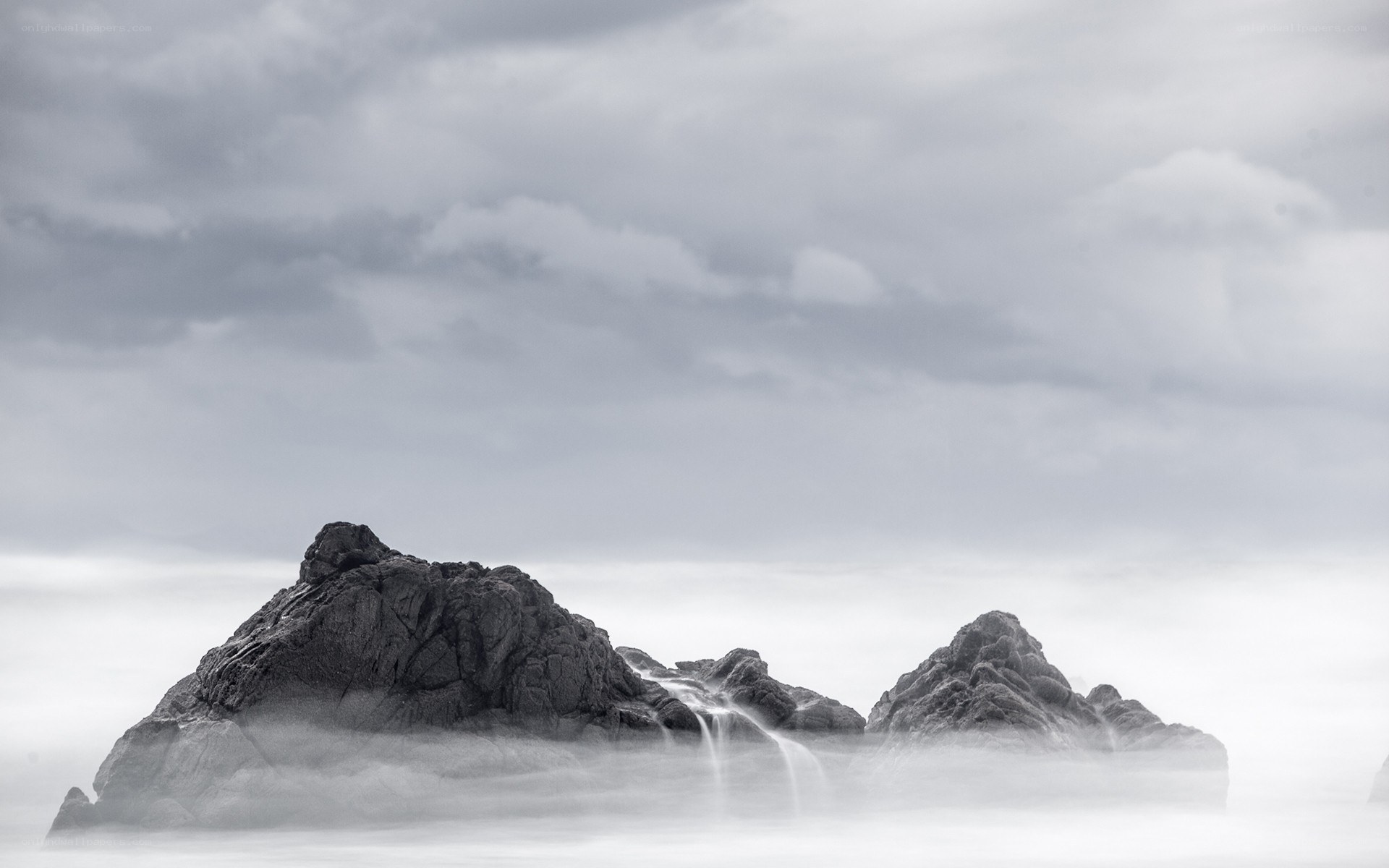 Rocky outcrops in mist