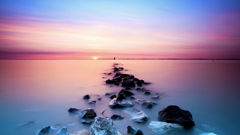 Rocky Path at Sunset — Purple, Serene