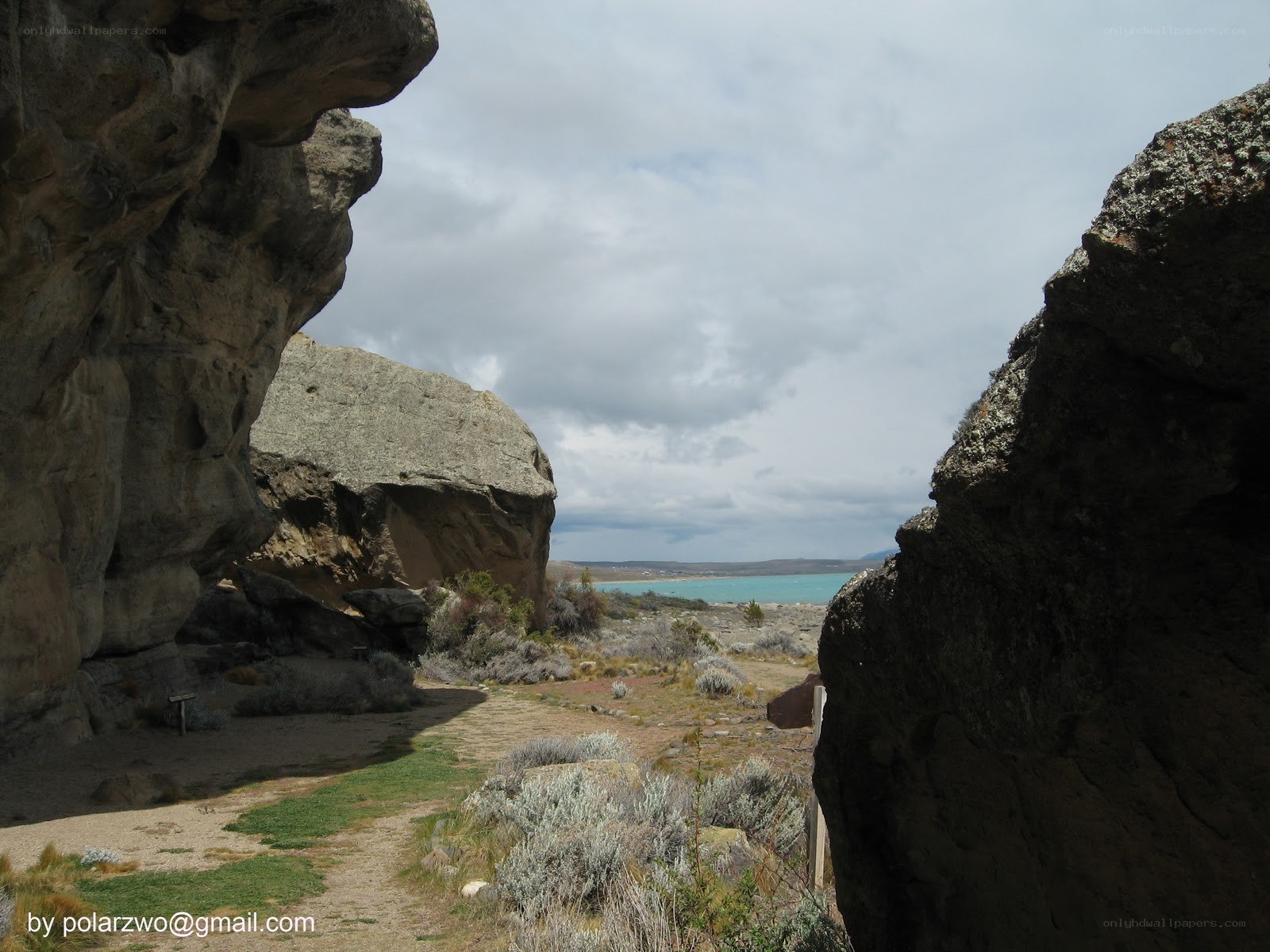 rocky path to turquoise lake
