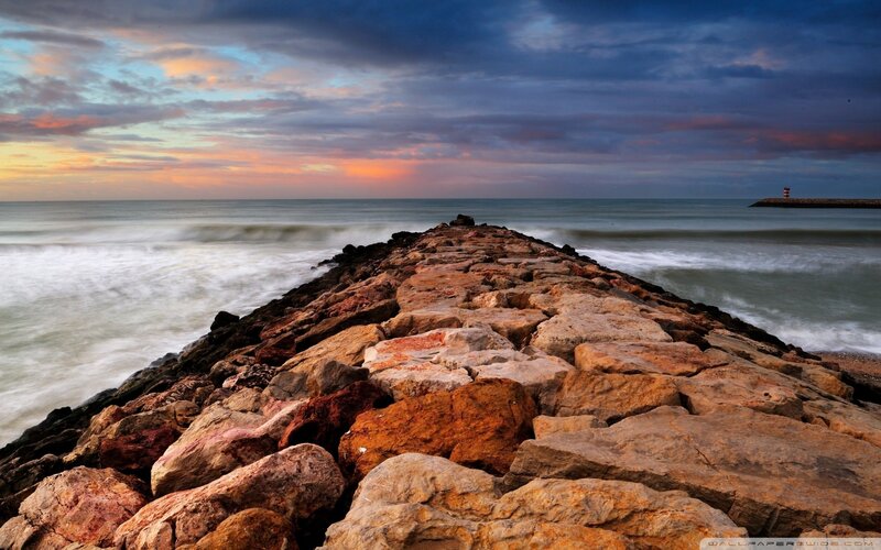 Rocky Pier at Sunset — Blue