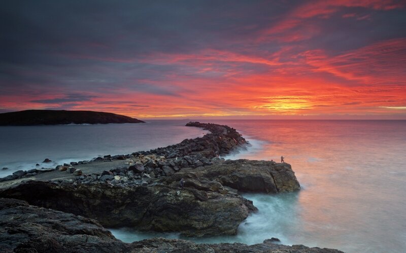 Rocky Pier at Sunset — Red