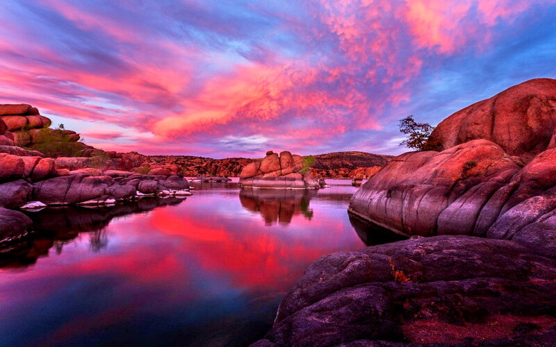 Rocky River at Sunset — Red